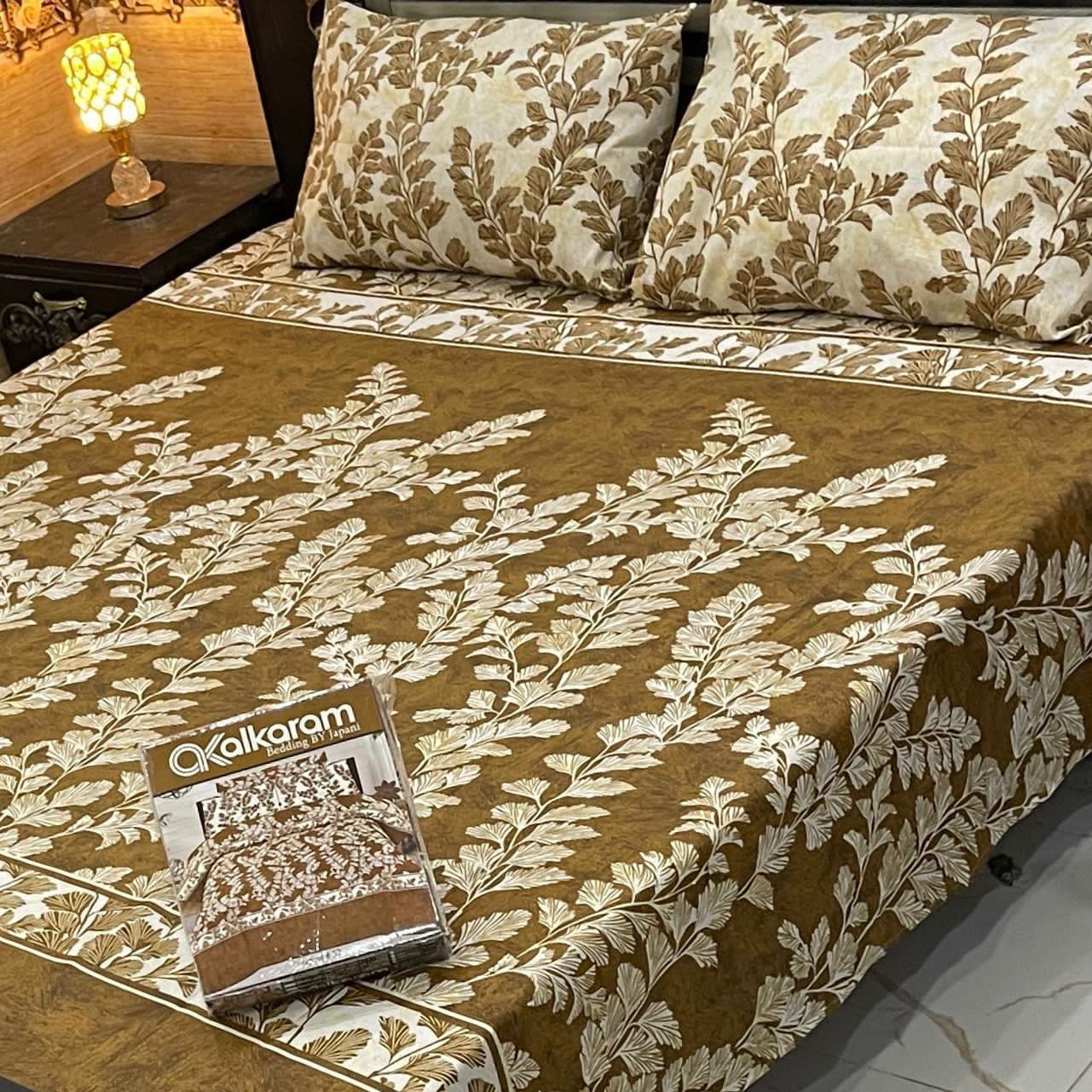 Cotton Gold fabric King Size Bed Sheet