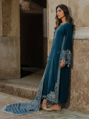 3PC Unstitched Lawn Embroidered Suit By Haleema
