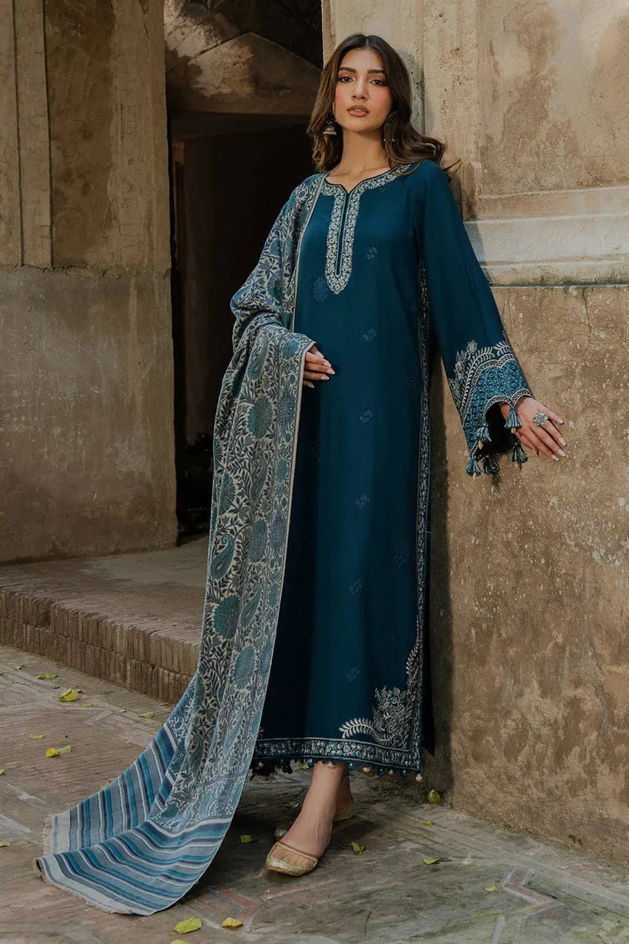 3PC Unstitched Lawn Embroidered Suit By Haleema
