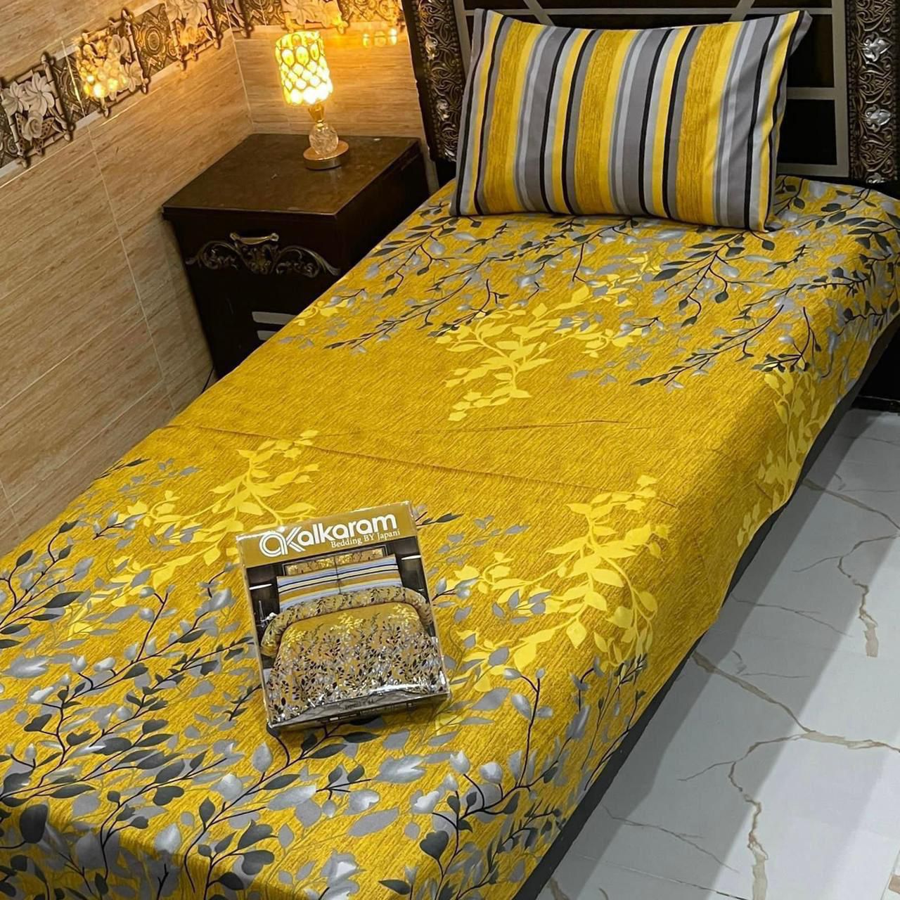 Cotton Gold fabric Single Pair Bed Sheets Set