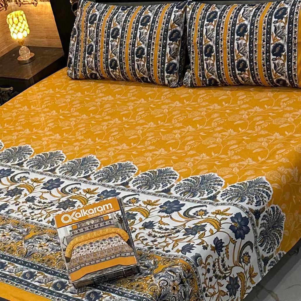 Cotton Gold fabric King Size Bed Sheet