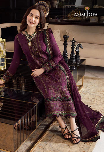 ASIM JOFA-EMBROIDERED LAWN 3PC SUIT WITH LAWN SHIRT AND TOUSER -HA 105